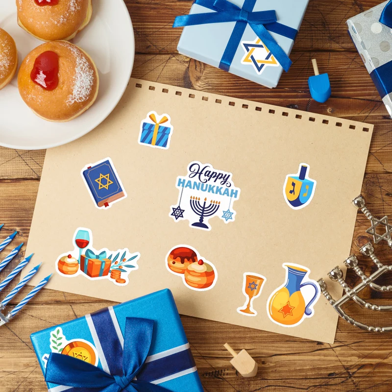 6 أوراق عيد مبارك ملصقات سعيد هانوكا الهدايا التعبئة والتغليف ملصقات الختم رمضان كريم عيد DIY بها بنفسك سجل القصاصات ملصقات هدية ديكور