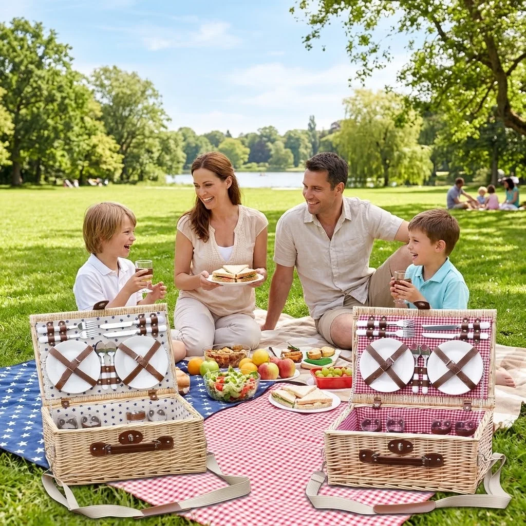 Hand woven picnic basket, tableware, fruit storage basket, outdoor picnic tableware, food storage basket, gift basket