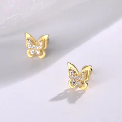 Luxurious Sweet Golden Butterfly Tragus Stud Earrings for Women Exquisite Birthday Party Jewelry Gift