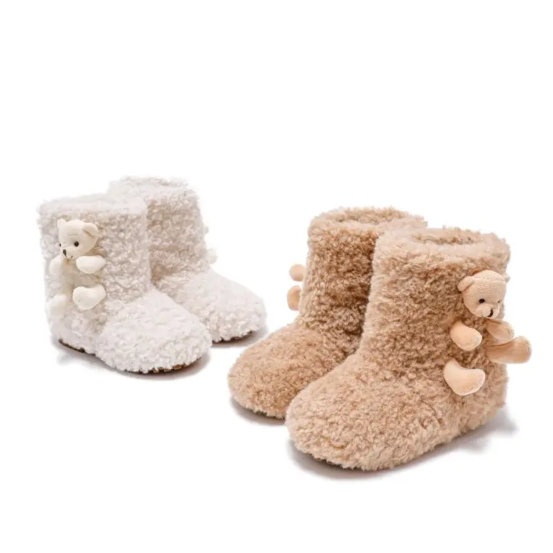 

New Children Fashion Warm Boots Winter Cute Bear Toddlers Cotton Boots for Girls Sweet Furry Hairy Kids Fluffy Ankle Snow Boots