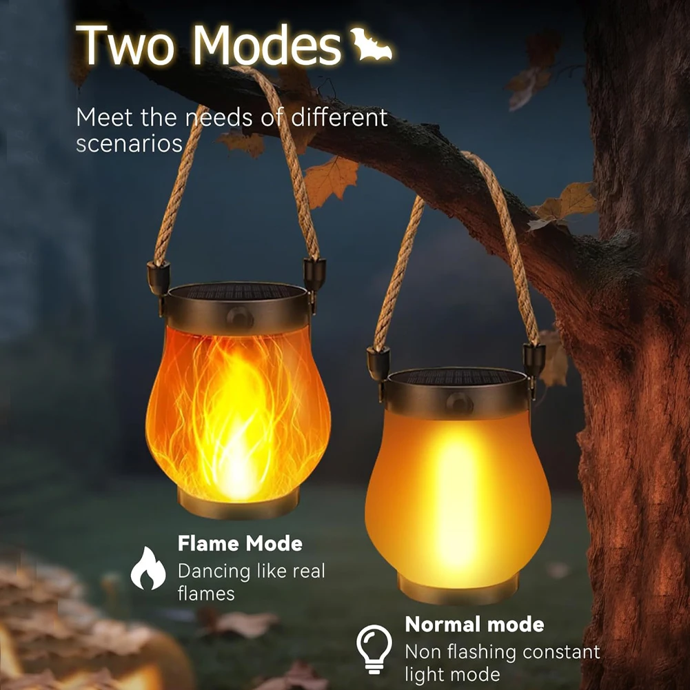 USB Rechargeable Camping Lamp Solar Flame Lights IP65 Waterproof 500 Lumens 1500mAh Hanging Lantern Outdoor Atmosphere Lights