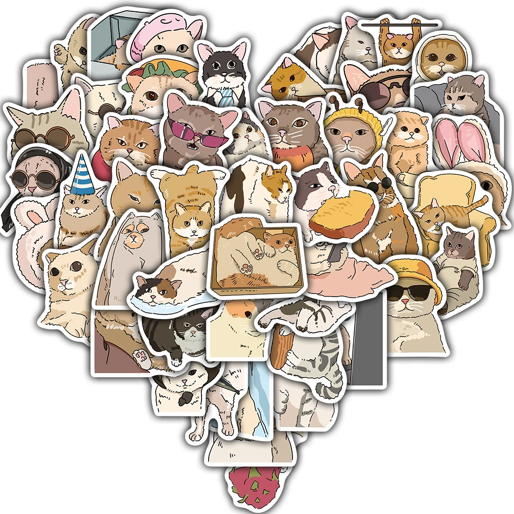 

50 шт., наклейки с изображением кота, мема, водостойкие наклейки для ноутбука, гитары, ретро, кофе, велосипеда, мотоцикла, водного багажа, классическая наклейка для ноутбука, общежития