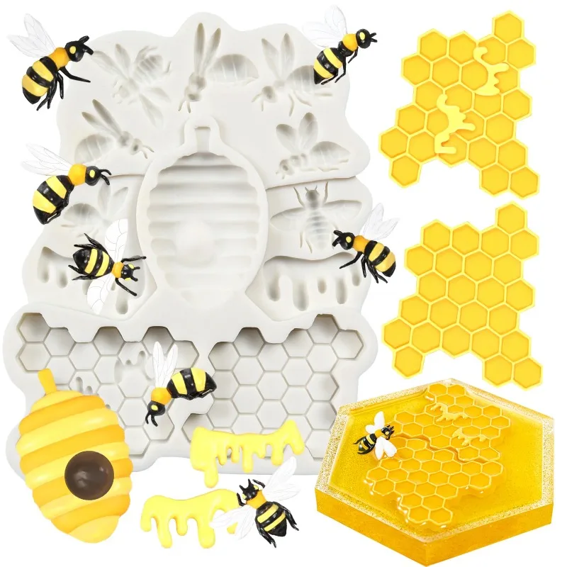 Bee and Honeycomb Silicone Mold Set Versatile Mould for Fondant Chocolate Cupcake Cookie Decoration Sugarcraft Cake Baking Tools