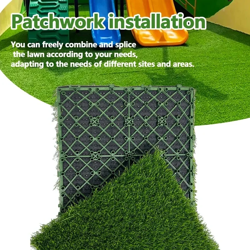 30×30cm Green Interlocking Artificial Grass Flooring Tiles, Waterproof Splicing Turf Deck Mats, Decorative Grass Rugs Perfect