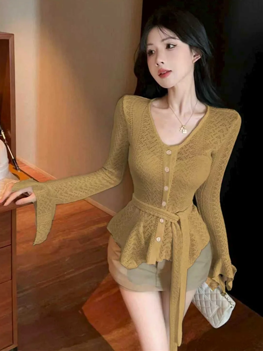 أوائل الخريف V-Ne لصق Sa غير النظامية الجوف محبوك قاعدة irt المرأة الداخلية رغبة نقية الحلو حار فتاة أعلى