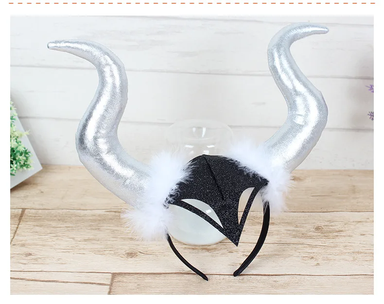 Halloween Devil Bull Horn Head Buckle Hair Hoop Ghost Festival Decorative Headwear Cosplay Ball Party Props Bull Horn Headwear