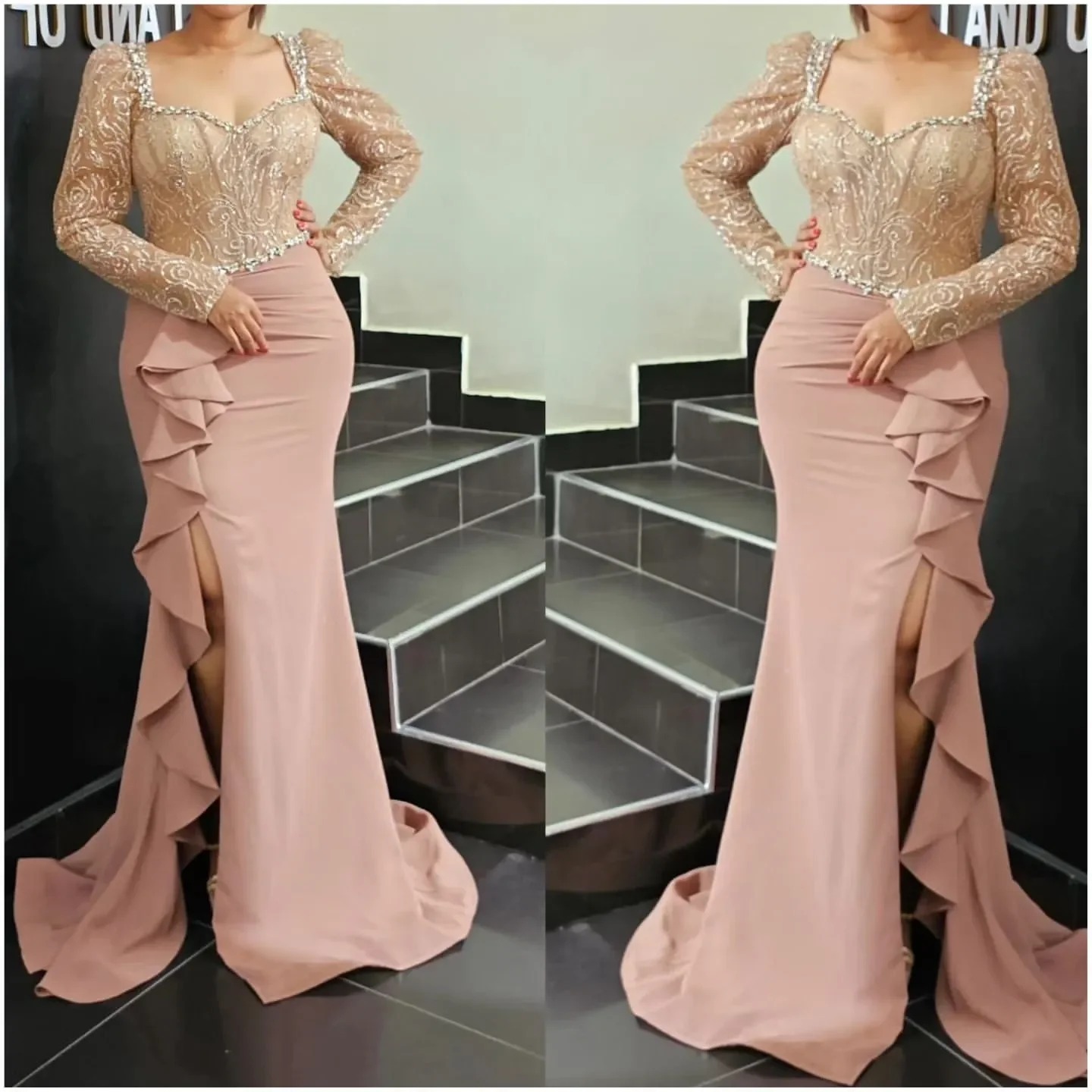 Aso Ebi Arabic Blush nude Pink Mermaid Mother Of The Bride Dresses Lace Beaded Party Birthday Celebrity Mother Of Groom Gowns