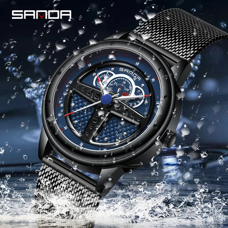 Hot Sell Men Sports Wrist Watch Car Steering Wheel 3D Model Waterproof Stainless Steel Clock Quartz Watches Relogio Masculino