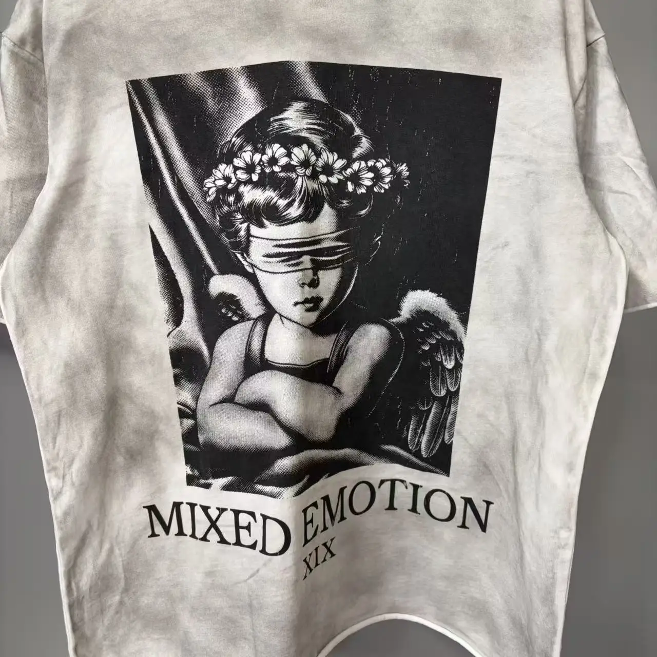141# New fashion trend brand MIXEDEMOTION printing Shirt Streetwear Cotton Loose Round Neck Oversized Tee Top men t-shirt
