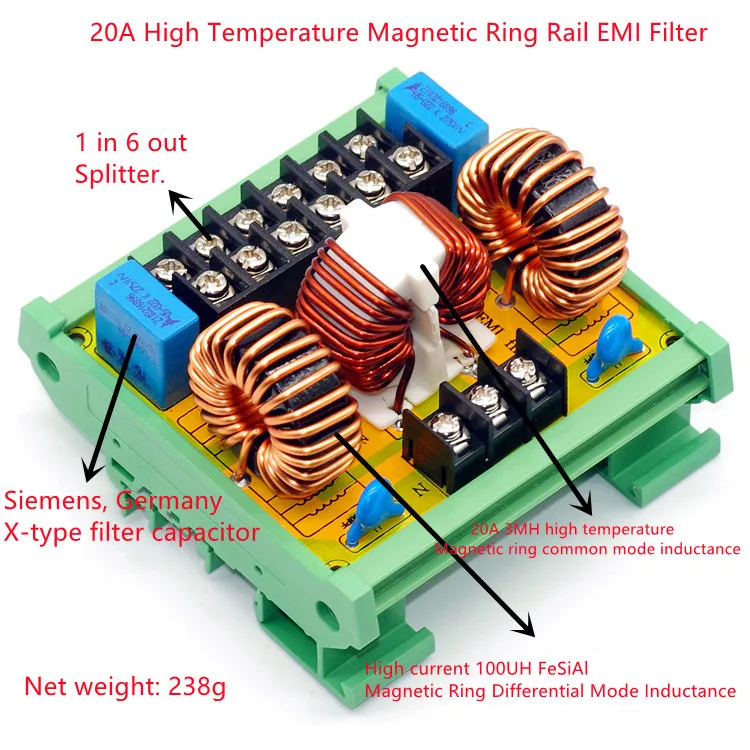 20A PLC Rail Mounted EMI Power Supply Filter Anti-interference AC Power 6 sets output for PLC industrial  security industry