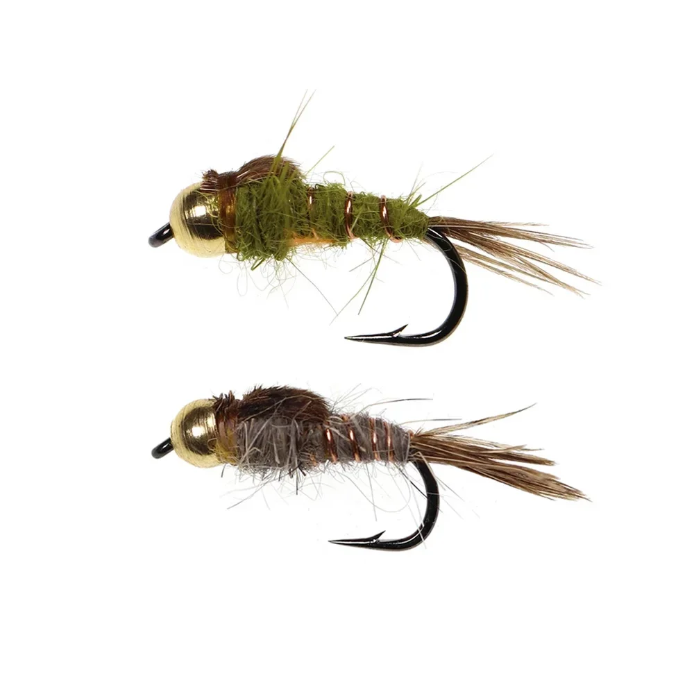 6PCS #14 Brass Bead Head Hare's Ear Nymph Fly Fast Sinking Natural Pheasant Tail Wet Flies Trout Bass Grayling Fly Fishing Lure