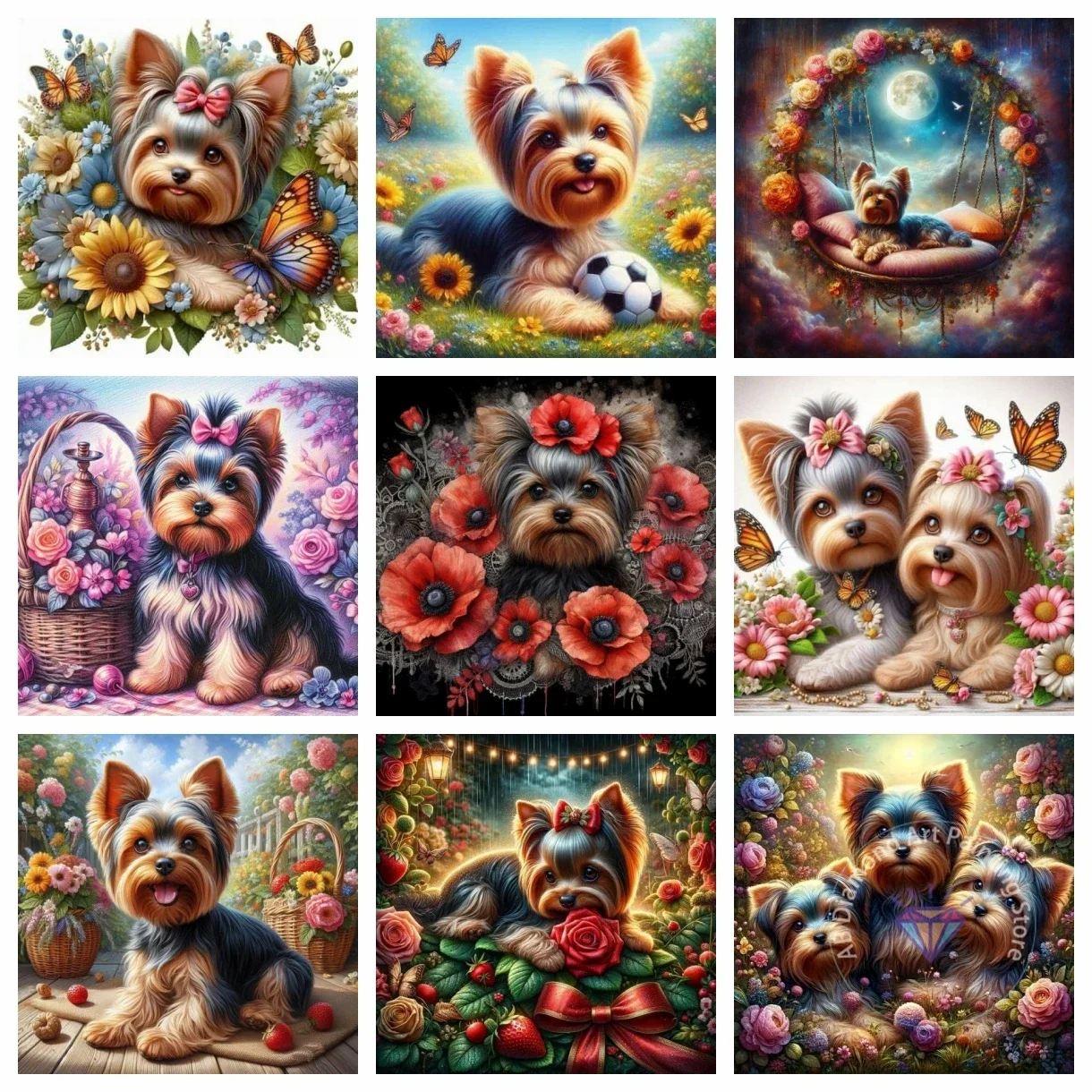 

Cute Yorkshire Terrier Animal AB Diamond Painting Kit 5D DIY Diamond Embroidery Cross Stitch Handmade Art Gift Crafts Home Decor