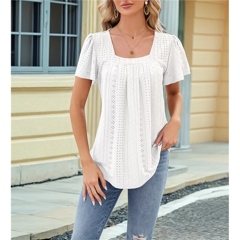 Women's Tunic Tops Loose Fit Short Sleeve Shirts Crew Neck Summer Casual Tops