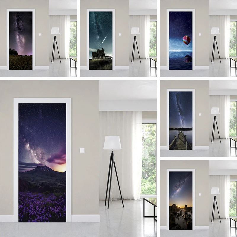 

3D Starry Sky Background Creative Door Sticker Old House Renovation Decoration Poster PVC Waterproof Self Adhesive Decal