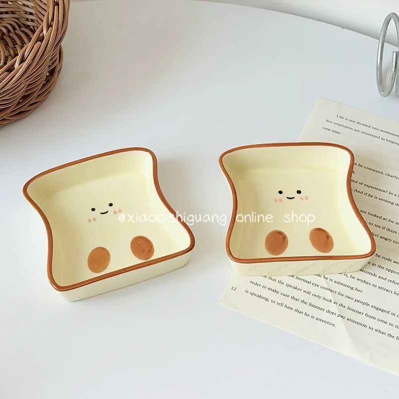 Ins Cute Bread Plates Exquisite Underglaze Color Ceramic Tablewares Household Contrasting Color Breakfast Dim Sum Plate