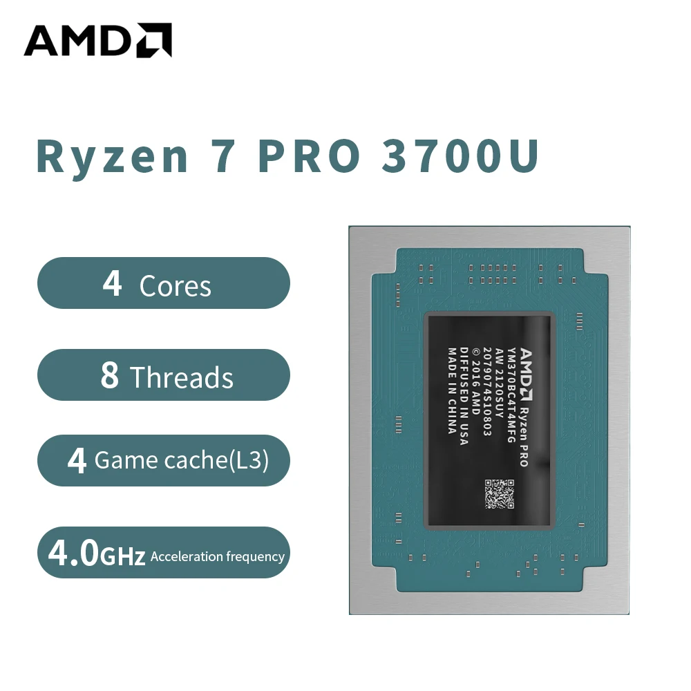 AMD R7 PRO 3700U Ryzen 7 PRO 3700U Processor 4GHz 4-Core 8-Thread 4MB Game Cache 14NM TDP 15W FP5 Gaming CPU YM370BC4T4MFG