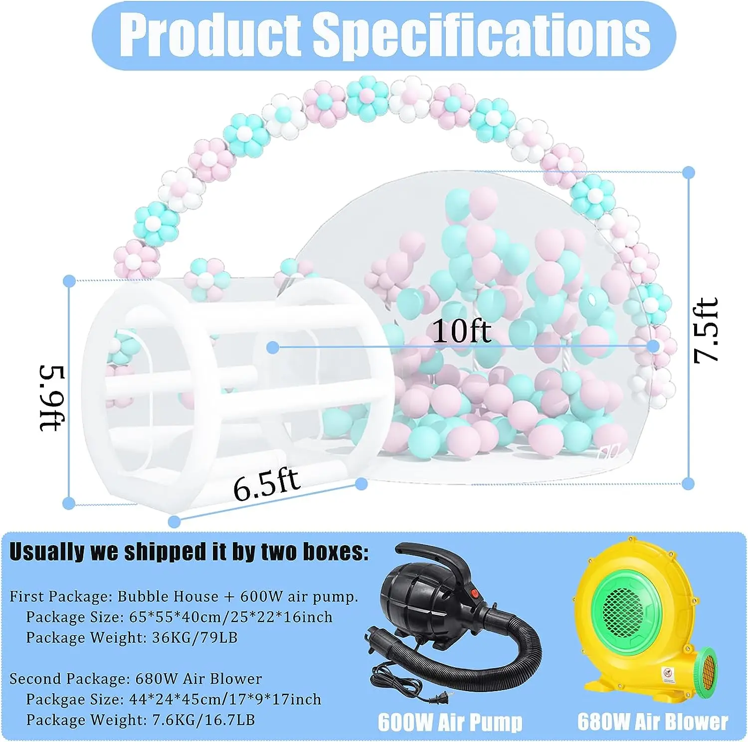 미국 주식 풍선 버블 하우스, 투명 팽창식 텐트, 팽창식 버블 돔 하우스, 송풍기 및 펌프 포함, 인기 판매