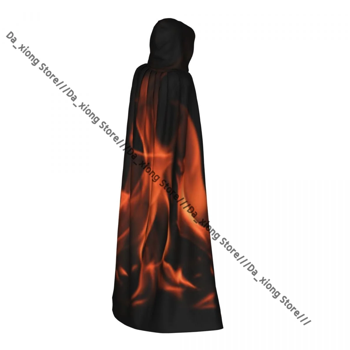 Medieval Halloween Cosplay Cloak Hooded Coat Blaze Fire Flame Texture Cape Coat Long Trench Costume Wizard Cloak