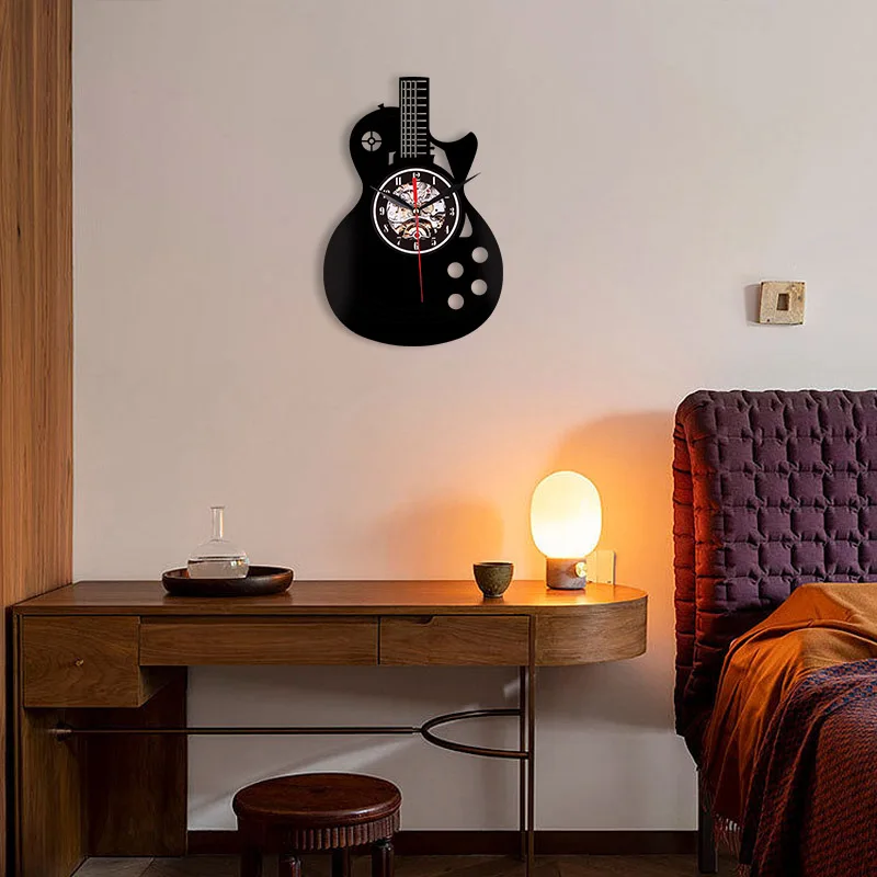 Guitar Elements Vinyl Records Wall Clock Instruments Guitar Performers Gifts Rock Music Enthusiasts Studio Wall Art Decor