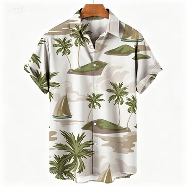 2026 Men's Casual Single Button Wild 3D Printed Beach Short Sleeved Shirt From Hawaii