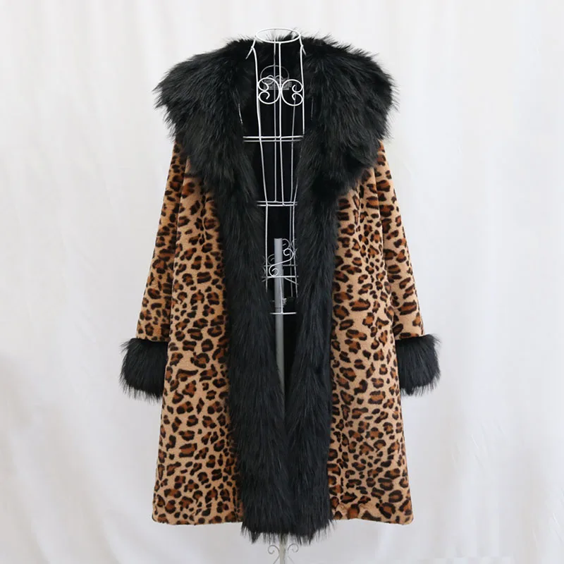 Damski płaszcz futrzany w panterkę, imitacja futra norki, duży kołnierz futrzany, damski płaszcz futrzany, nowy ciepły zimowy płaszcz futrzany damski 2025 H605