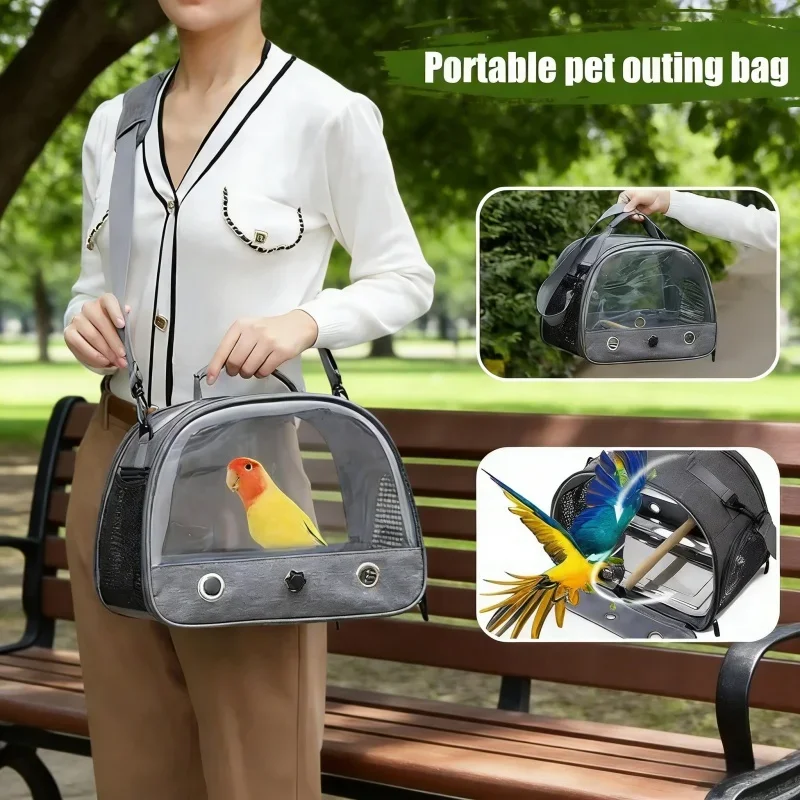 

Bird Travel Carrier Backpack, Portable Foldable Parrot Bag, Perch Cage, Side Window Design, Small Pet Travel Supplies for Birds