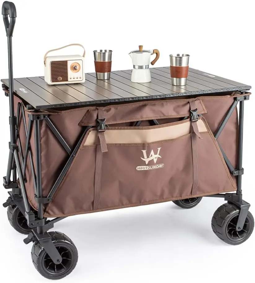 

Beach Wagon Cart, 440Lbs Heavy Duty Folding Wagon with All Terrian Wheel, Collapsible Utility Camping Park Wagon Cart with Alumi