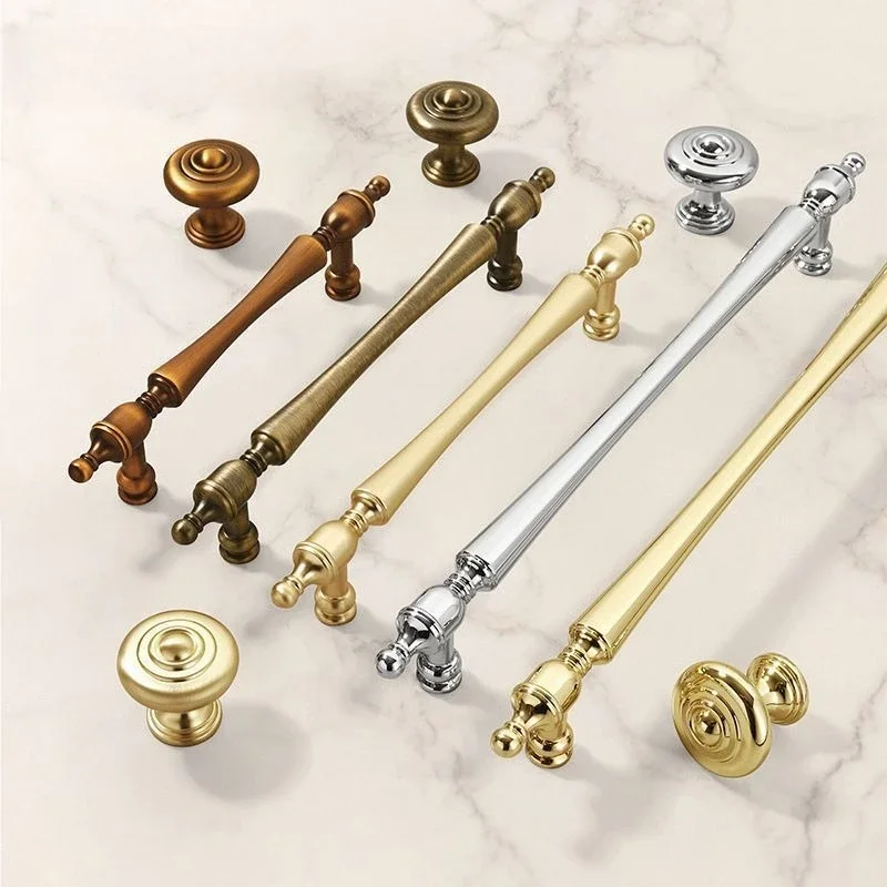 French Gold Cabinet Door Handle Light Luxury Kitchen Wardrobe Pull Single-Hole Drawer Knob Antique Brass Furniture Hardware
