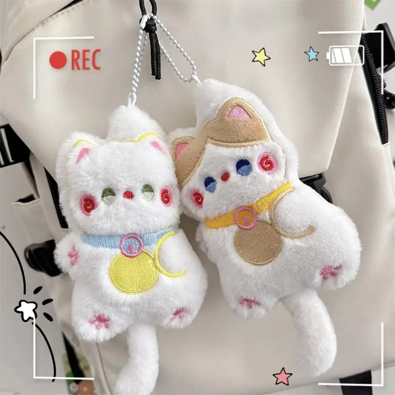 Portachiavi in peluche con gatto, ornamento da appendere, coppia di animali di peluche, portachiavi, borsa, ciondolo con corda per tessitura