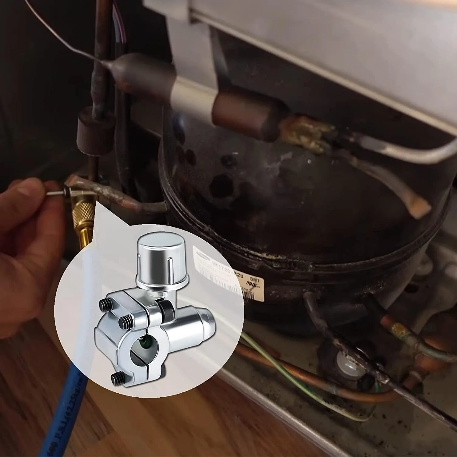 R134A Klimaanlagen-Kältemittel-Füllschlauch mit Manometer, BPV31 Durchstechventil-Schlauch für Kältemittelkanister, R134a Selbstversiegelnder Adapter – Detail 4