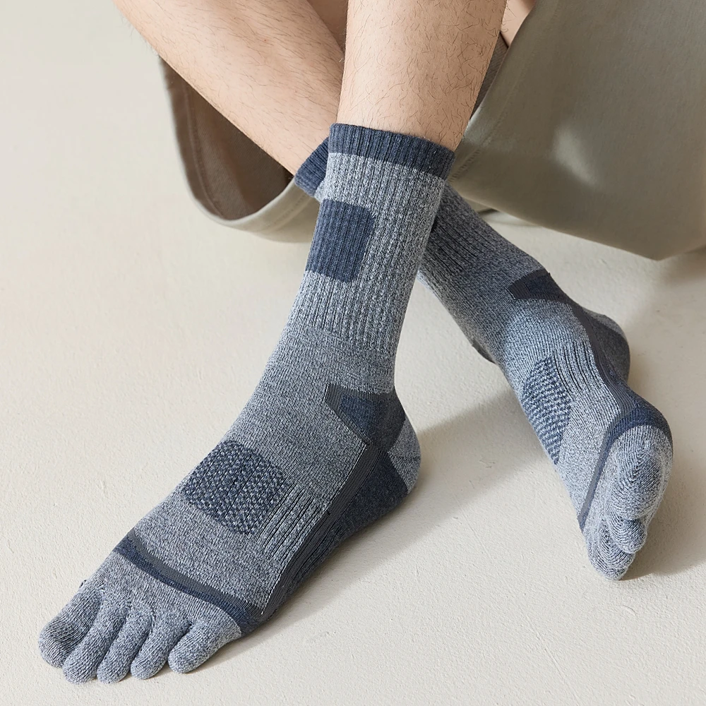 3 paia di calzini con punta in pile da uomo autunno inverno caldi calzini a cinque dita uomo calzini sportivi in cotone di alta qualità da corsa