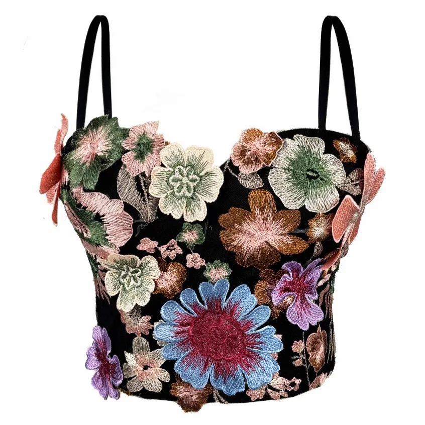 customized women's adult retro embroidered flower strapless top with high-end feel camisole vest breathable versatile bra fetish