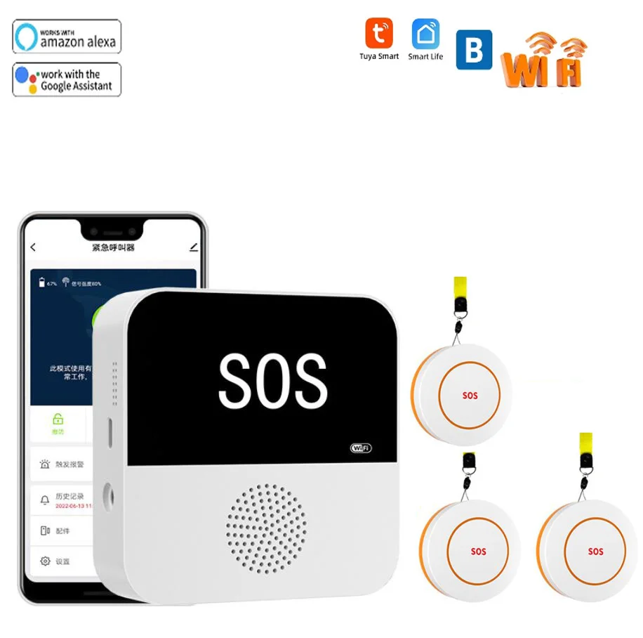 Tuya Wifi Caregiver Pager Wireless SOS Call Button Nurse Call Alert Patient Help System for Home Elderly Emergency Call