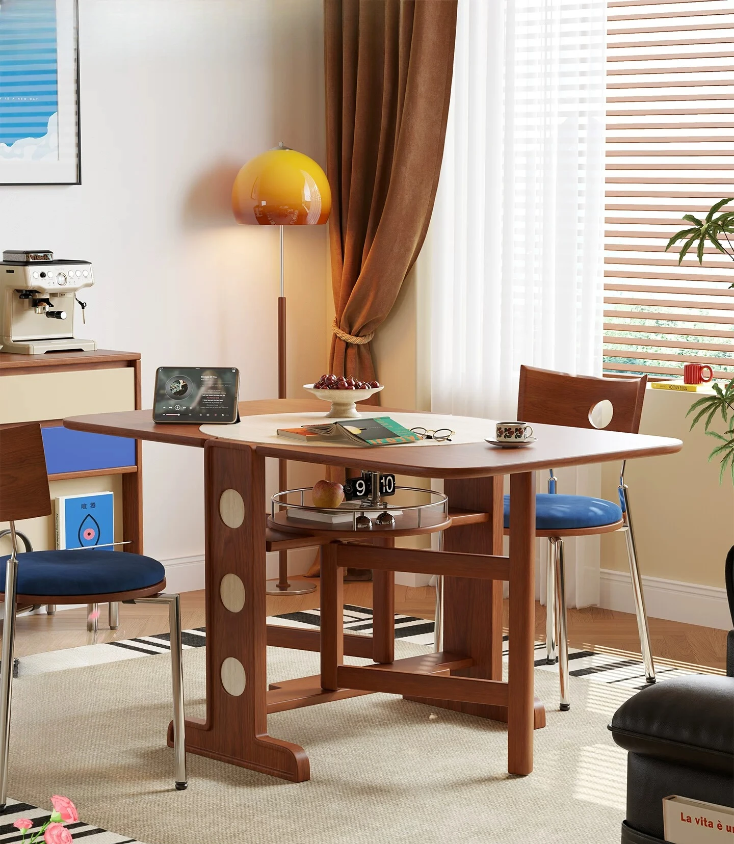 YFY Stacked Fun Folding Fallen Leaf Dining Table Square and Round Dual-purpose Solid Wood Slate Small Apartment Dining Table