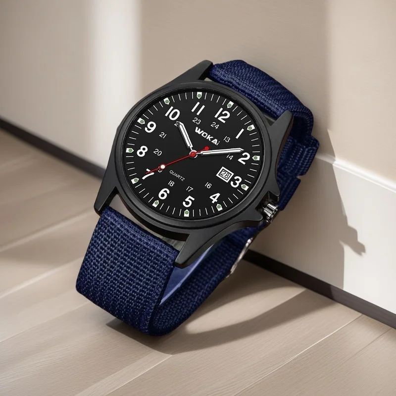 Прочные уличные камуфляжные часы — автоматический кварцевый механизм, прочный холщовый ремешок, минималистичный дизайн