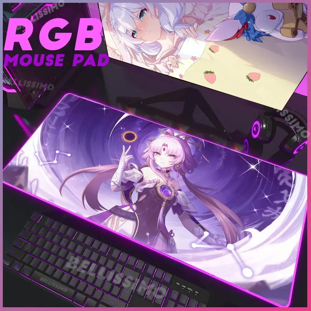 Popular Honkai Star kawaii Fu Xuan Mouse Pad RGB Gaming Mouse Pad Large Cool Pad Keyboard keyboard Desk Game Rubber No-slip Mat