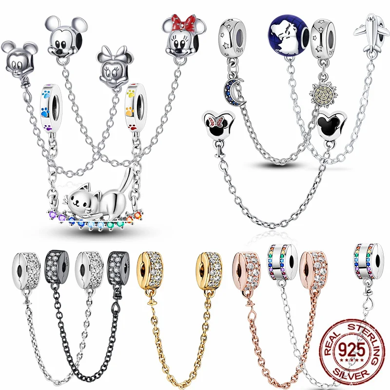 Disney Michimini Cadeia De Segurança, 100% 925 Sterling Silver, Fits Pandora Pulseiras, Jóias DIY