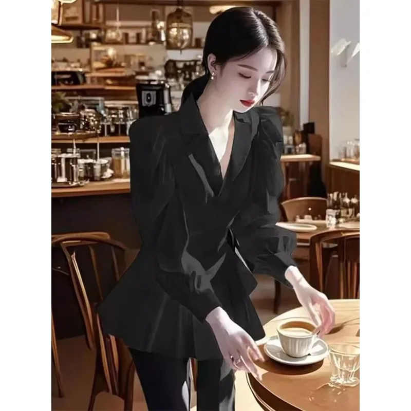 여성 로열 시스터 패션 슈퍼 멋진 캐주얼 웨이스트 탑 2026 봄 신상 소금빛 은은한 성숙한 분위기 출퇴근 셔츠