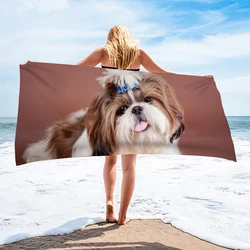 Kawaii Shih Tzu Dog Pattern Beach Towel Adult Kids Sports Towel Swimming Yoga Quick Dry Bath Towel Women Children Camping Travel