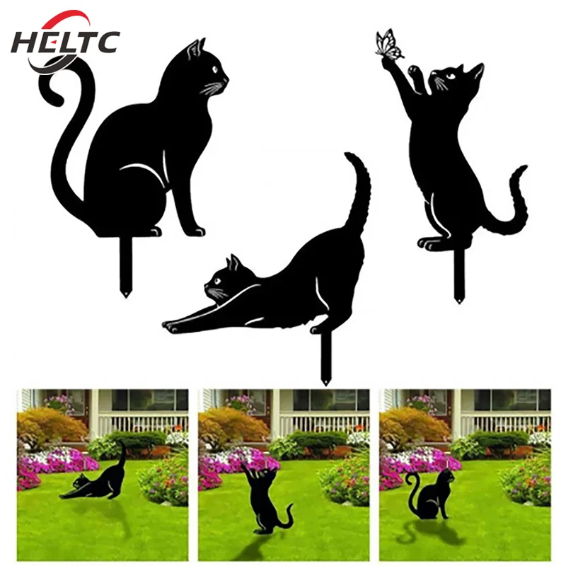 1pcs Cat Ground Stake Ornament Ground Plug Outdoor Garden Balcony Art Decoration Metal Crafts Cat Ornament For Cat Lovers