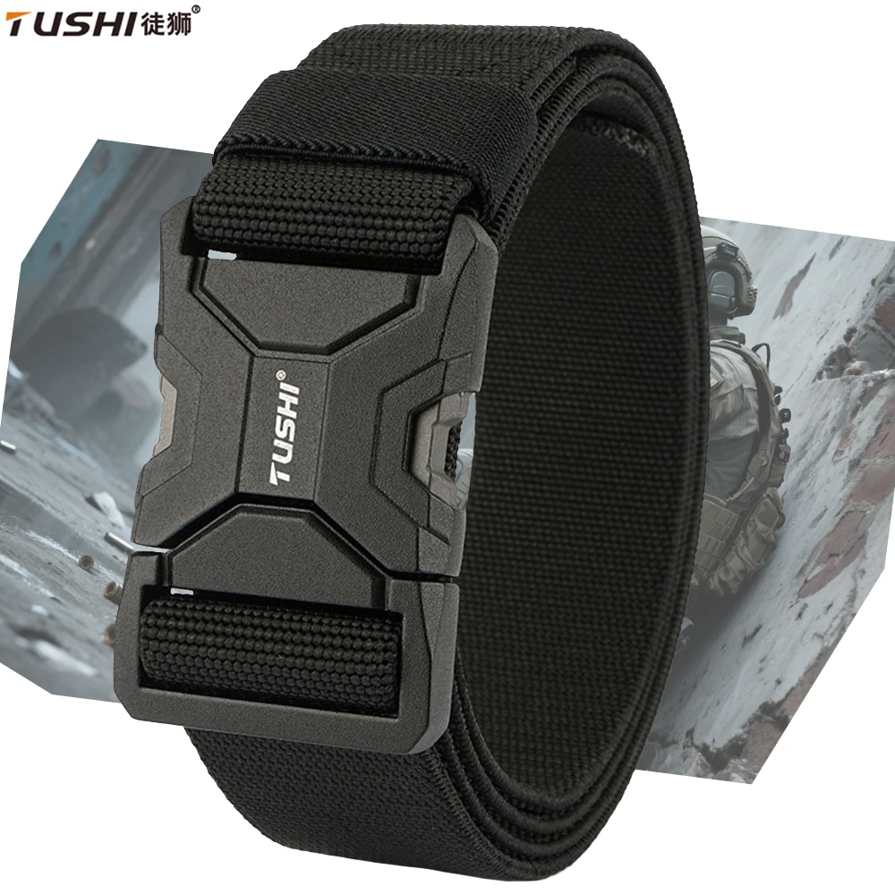 

TUSHI New Nylon Belt Metal Automatic Buckle Adjustable Belts For Men Military Combat Elastic Belts High Quality Wear-resistant