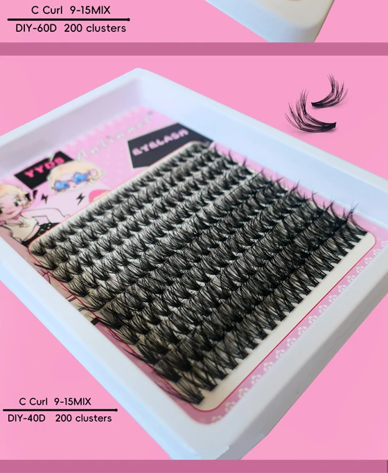 10 Reihen, 200 Cluster mit 3D-Wimpern, Make-up-Wimpern, natürliche und flauschige Wimpern, persönliche, leicht zu entblättende Wimpern, 9–15 mm – Detail 12