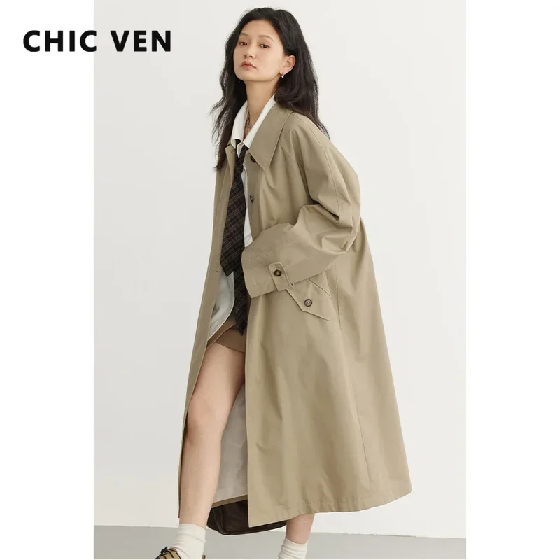 

CHIC VEN Women's Long Trench Coat Casual Outerwear Loose Ladies Overcoat Single Breasted Female Windbreaker Spring Autumn 2023