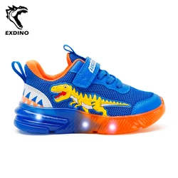 EXDINO Dinosaur 2-6 Children's LED T-REX Mesh Autumn New Light Up Shoes Boys Little Kids Outdoor Casual Glowing Sports Sneakers
