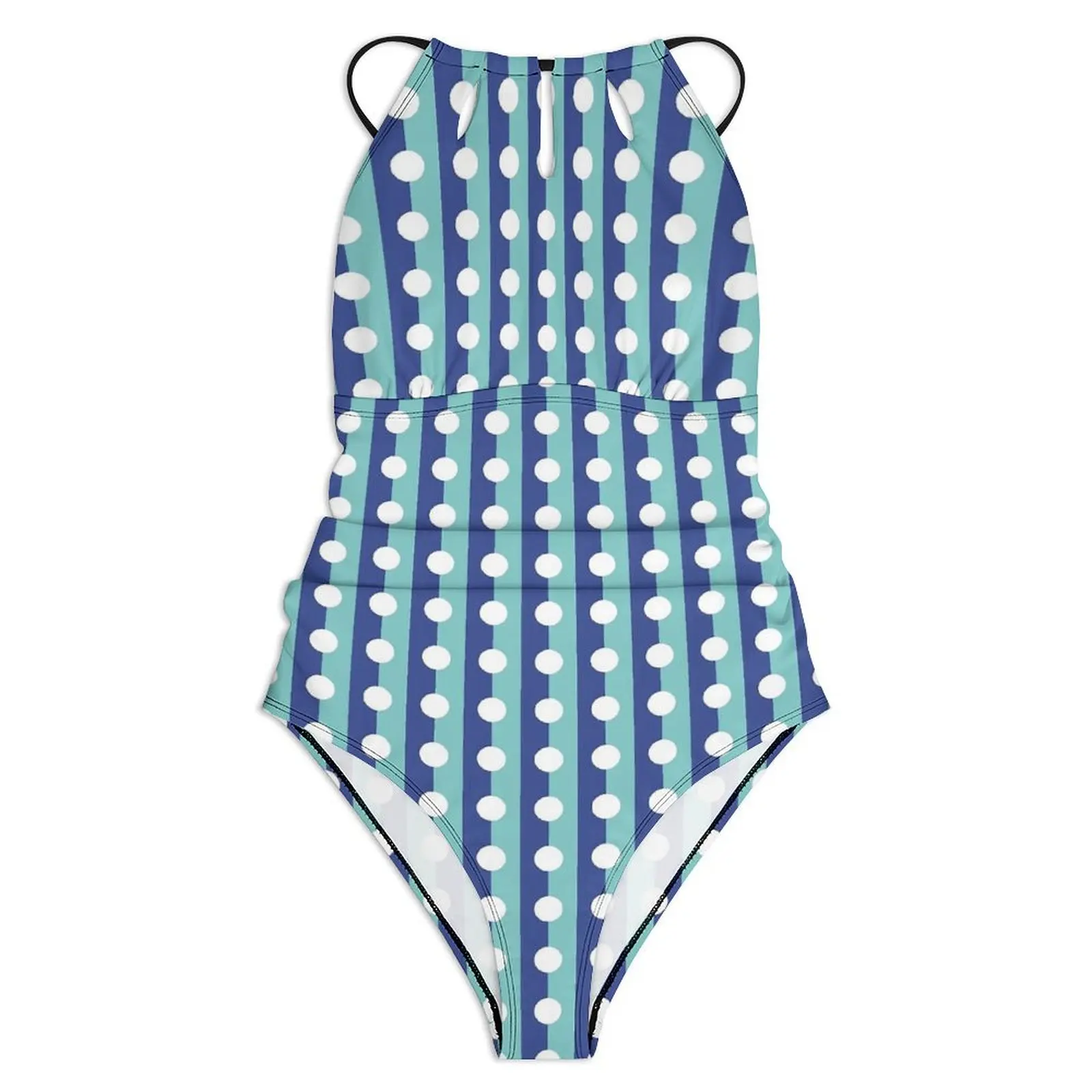 Striped Polka Dot Swimsuit Blue and White One-Piece Swimwear Push Up Vintage Bathing Suits Sexy Beach Custom Beachwear