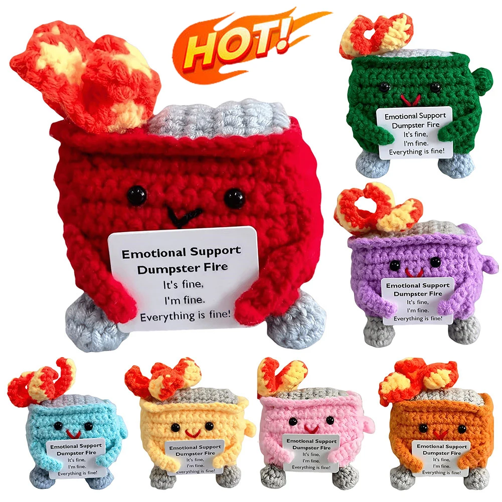 1-7pcs Handmade Knitting Dolls Dumpster Fire Positive Crochet Dumpster Fire Cute Mini Handwoven Crafts Card Gifts Home Decoratio