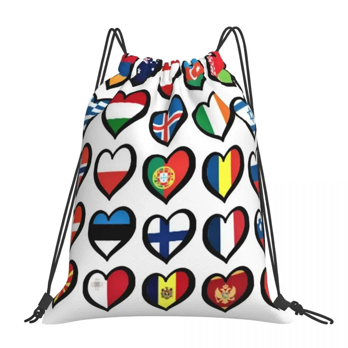 Song Contest Flags Hearts Backpacks Drawstring Bags Drawstring Bundle Pocket Sports Bag BookBag For Travel School