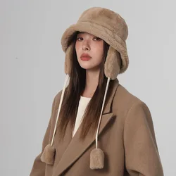 Bomber Winter warm bucket hat hats for women Golf cap Hiking hat fur hat Winter hat Barrel cap Cotton fabric Ear protection cap