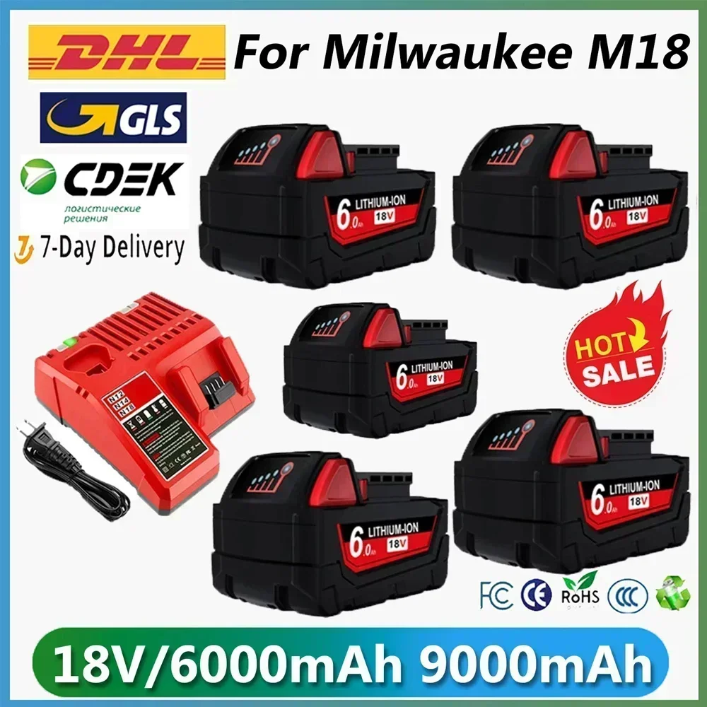 

12000mAH/9000mAH For Milwaukee M18 18V Replacement For Milwaukee M18B5 XC Li-ion battery 48-11-1815 48-11-1850 2604-22 2604-