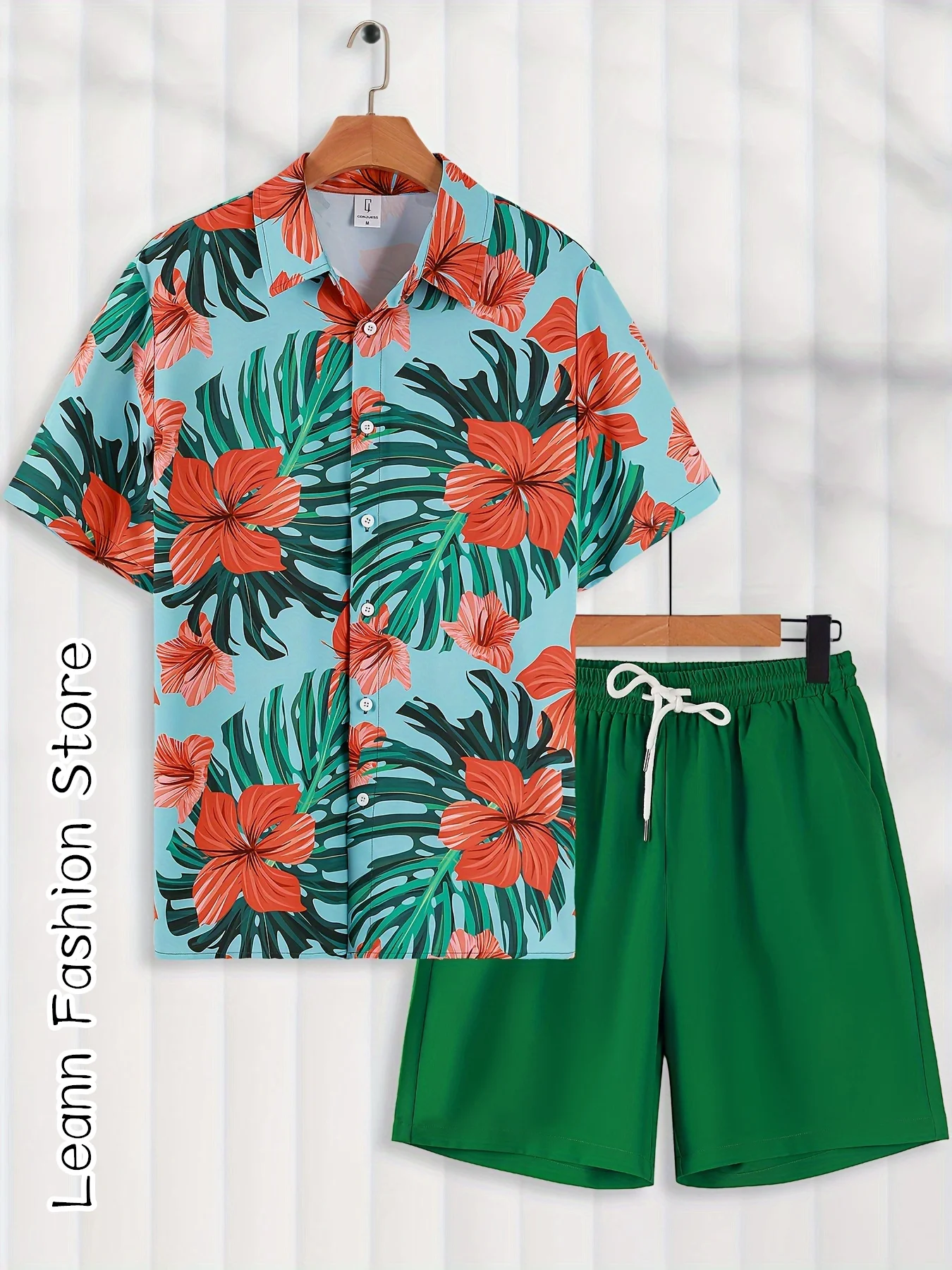 Conjunto de camisa e shorts masculinos havaianos, agasalho vintage, streetwear casual, camisa de praia elegante, moda verão, 2 peças